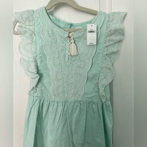 Gap embroidery teal cyan cotton top, size 10Y, NWT